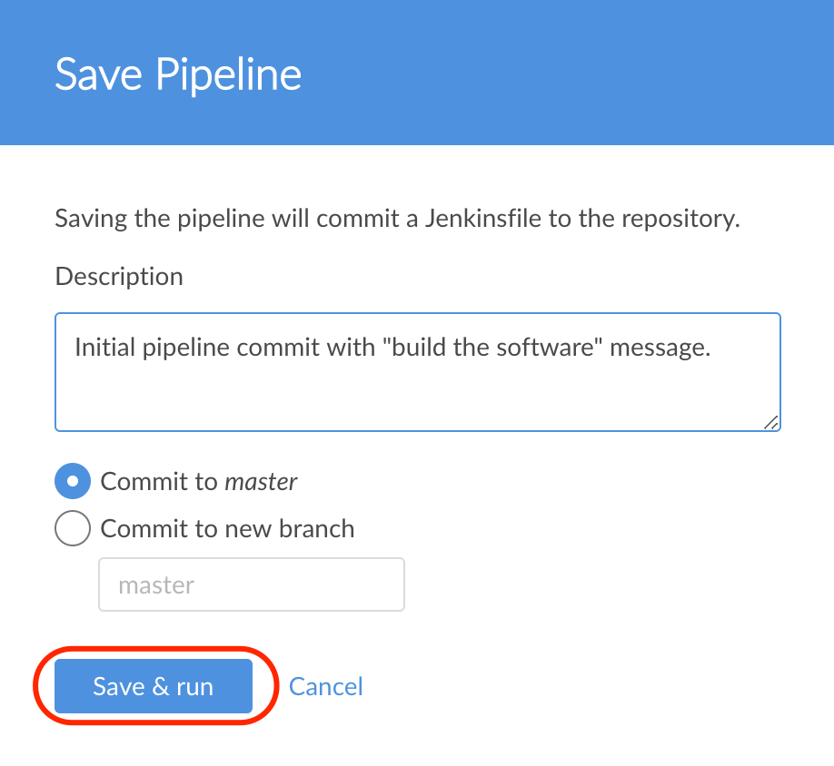 Pipeline Editor - save and run commit message