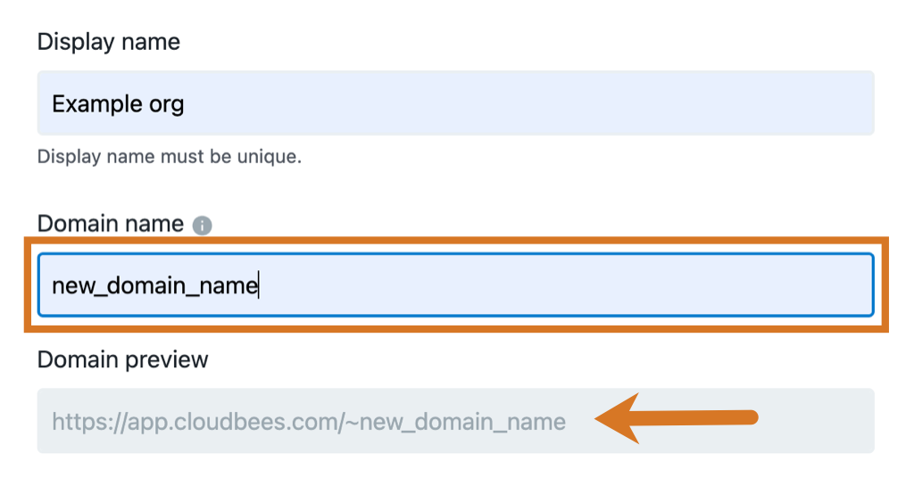 Entering a new domain name
