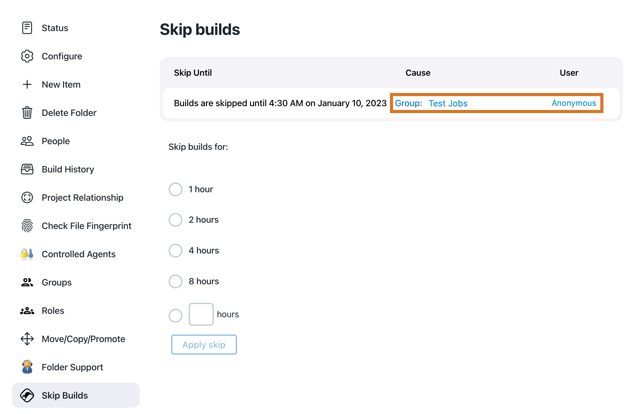 Figure 11. Trying to remove a skip from a job where the skip is inherited from a parent folder.