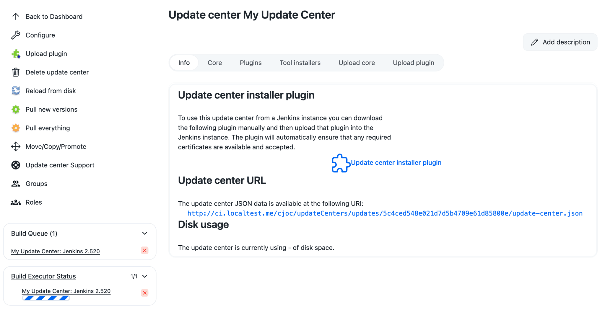 Figure 6. A core distribution being downloaded into the Update Center Update Center - core distribution download
