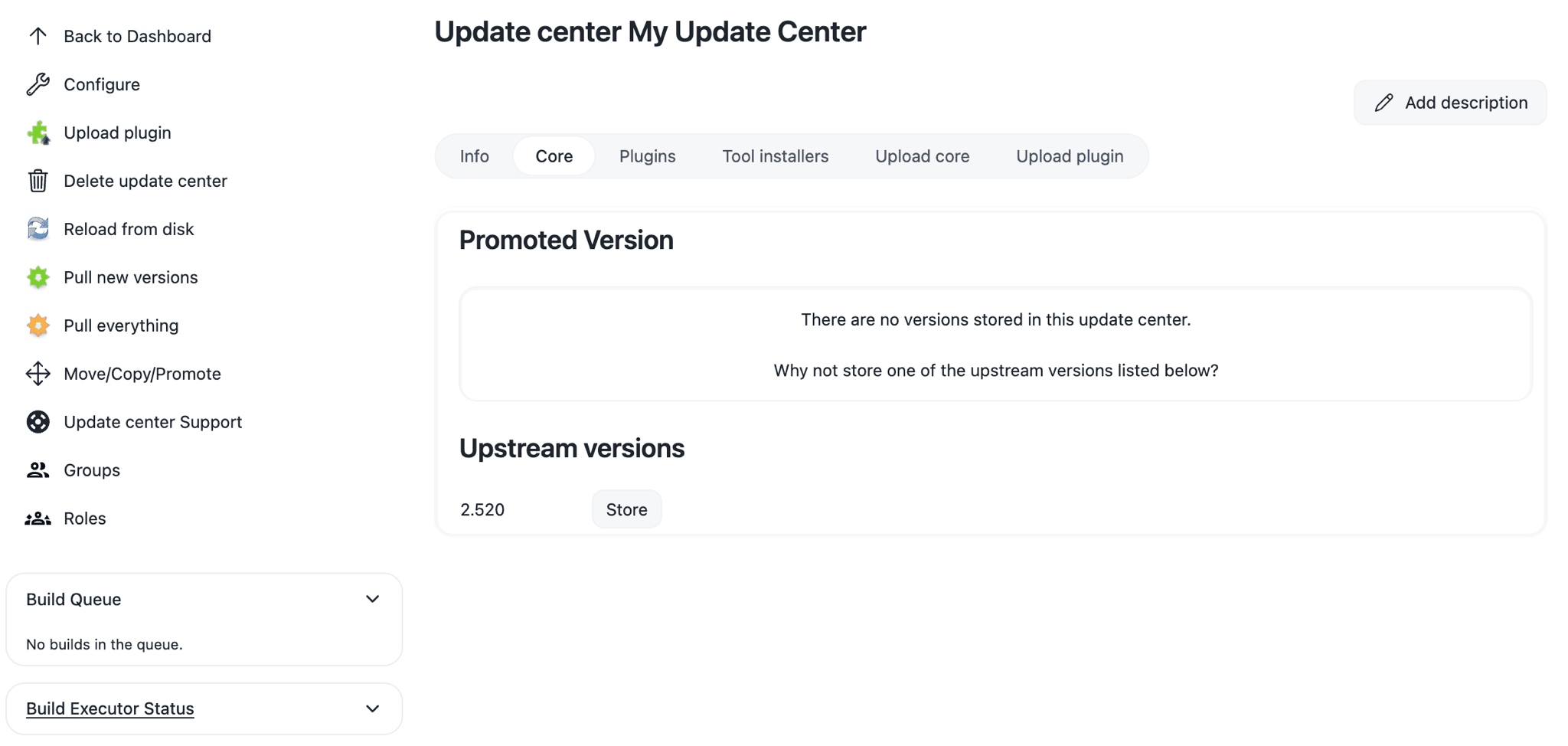 Figure 5. The Core tab of the Update Center screen Update Center - Core tab