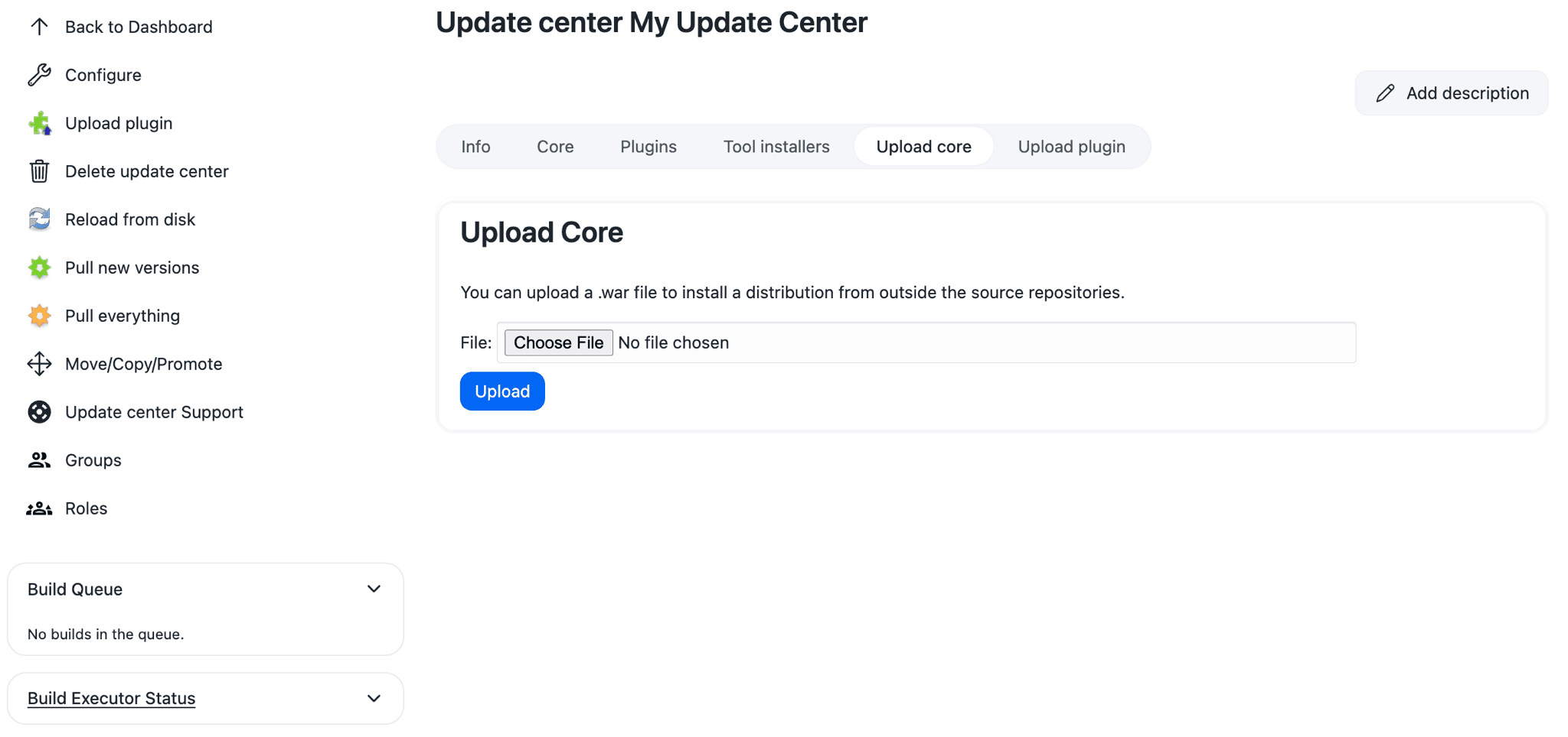 Figure 11. The Upload core tab of the Update Center screen Update Center - Upload core tab