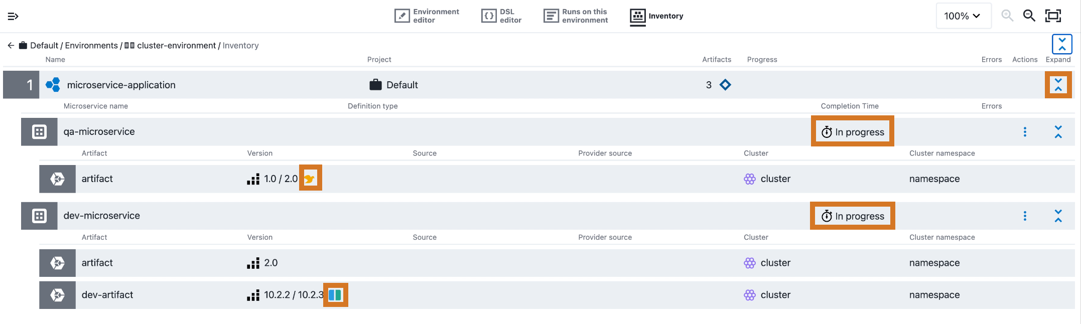 Advanced deployment strategy inventory details