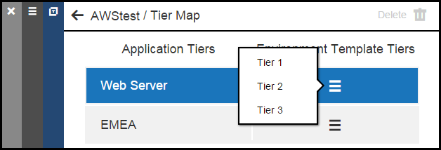 select environment tier menu