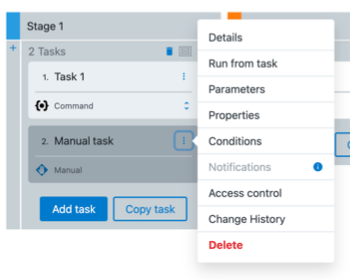 Configure task menu