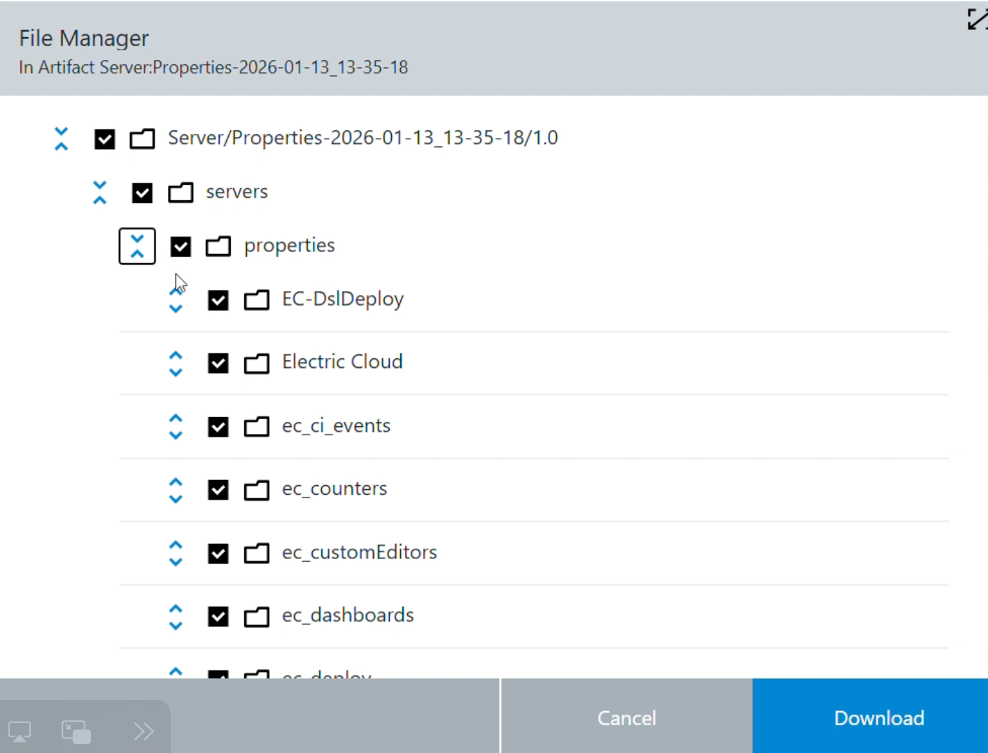 Download server properties