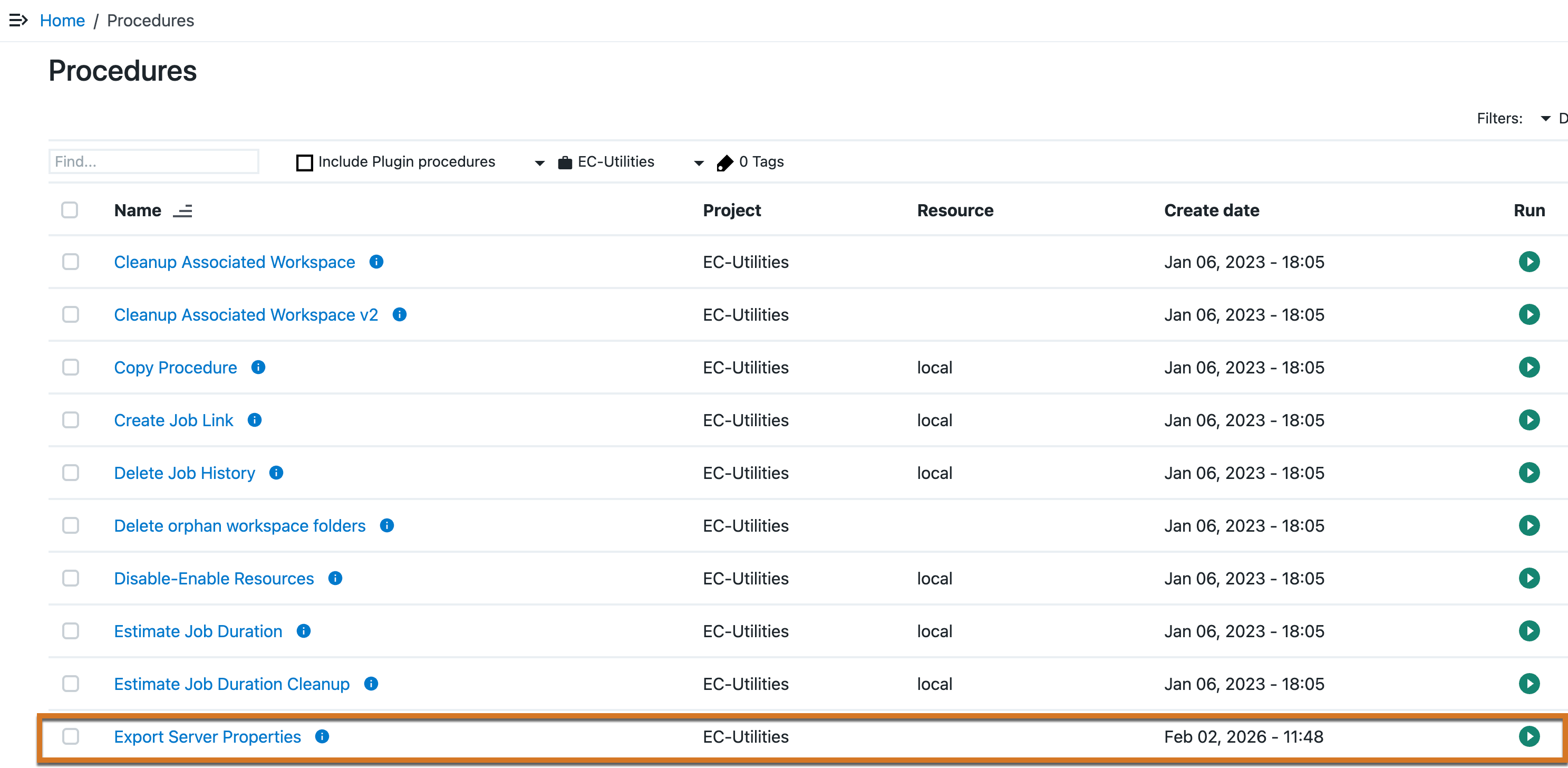 Export server properties