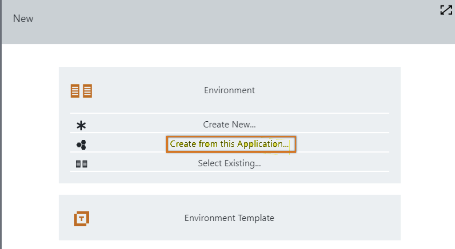Create environment from application