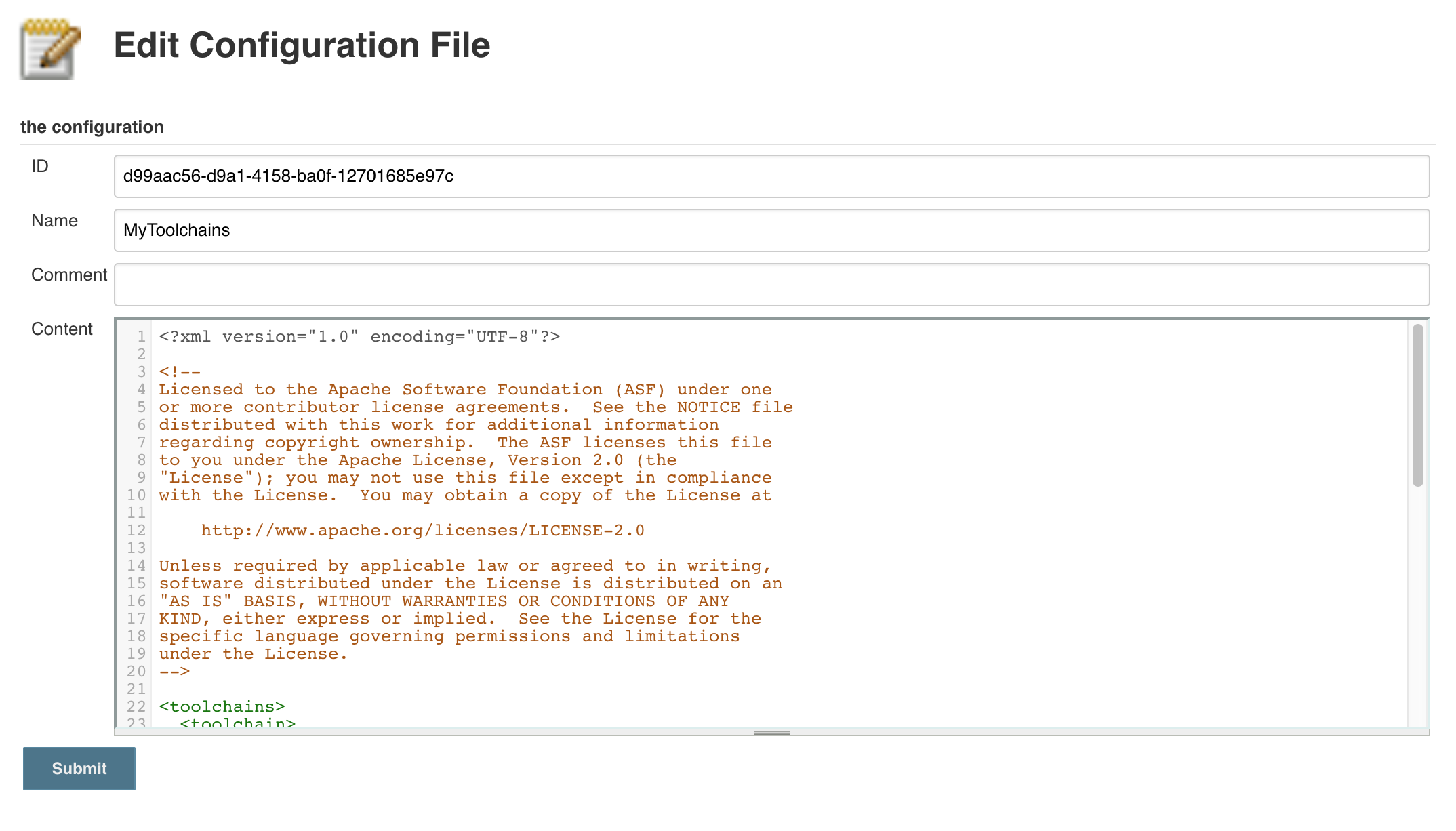 Edit configuration file