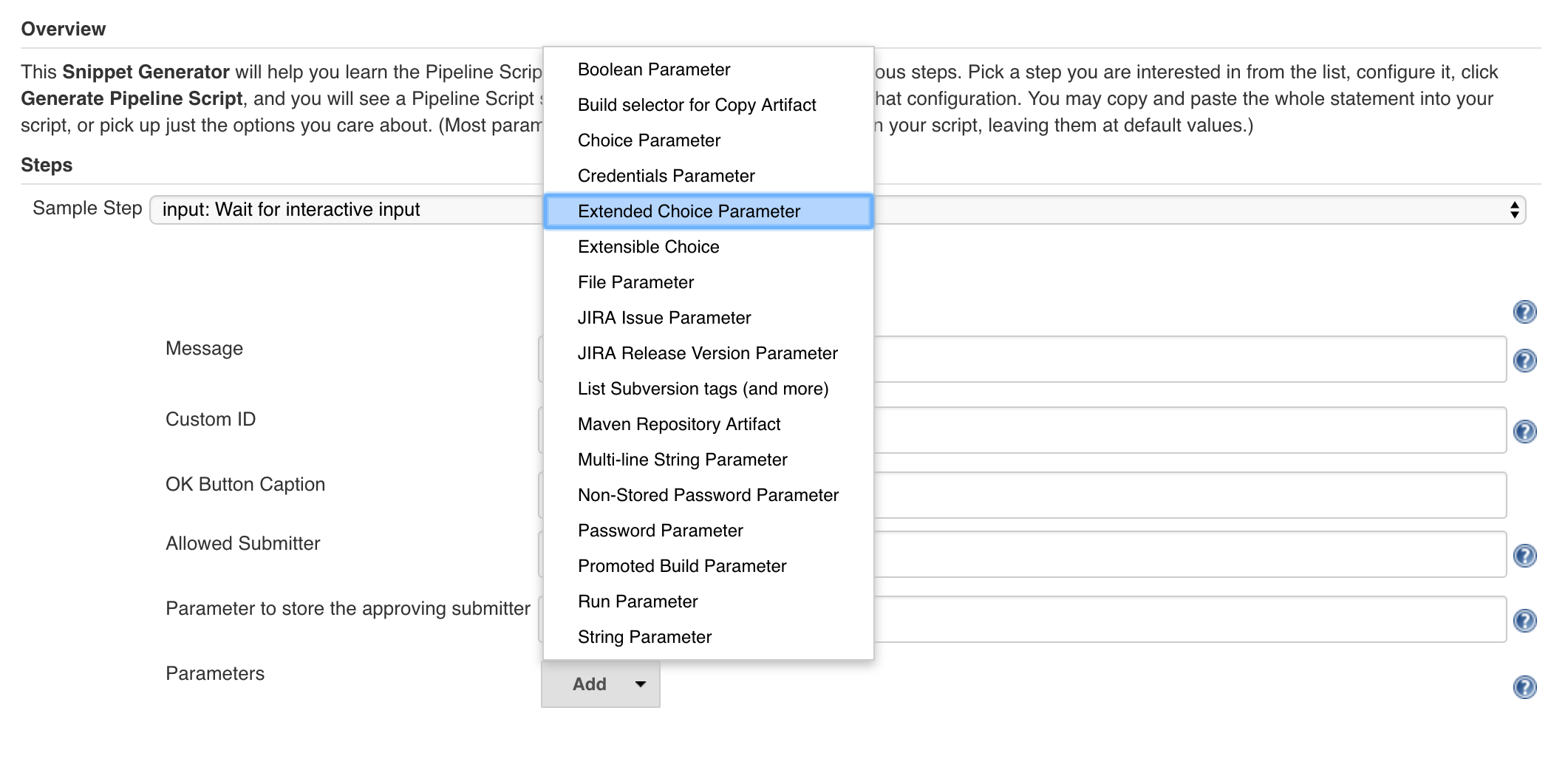 Choose Extended Choice Parameter