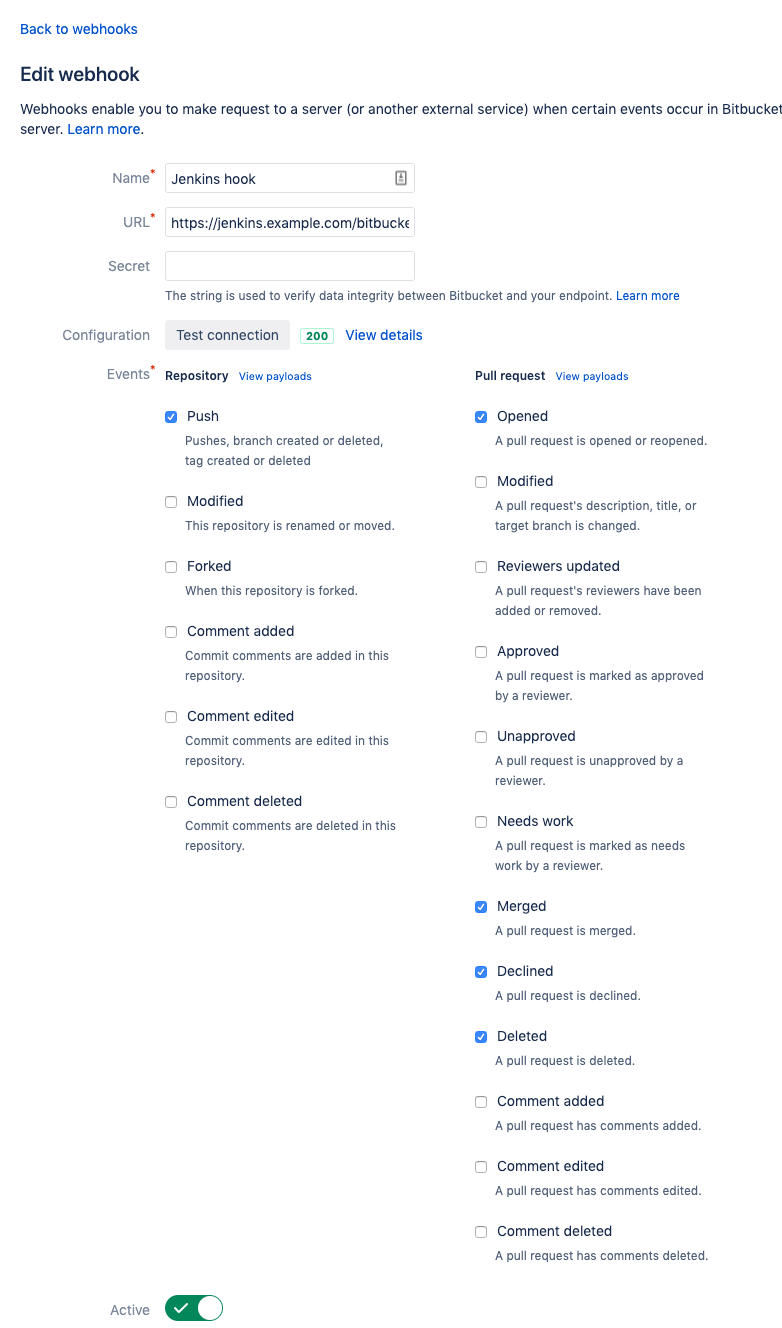 bitbucket server webhook native add