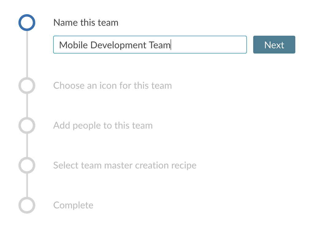 Create team - name this team - populated