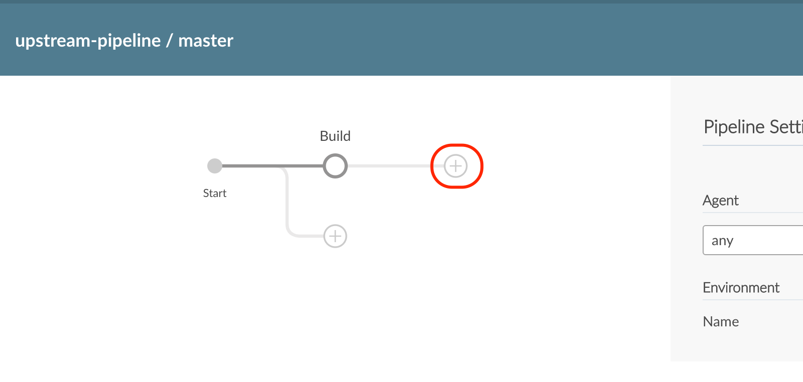 Upstream Pipeline - add a stage icon highlighted