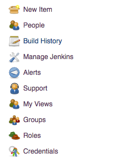 Figure 2. The main Jenkins screen with the additional icons for Groups and Roles