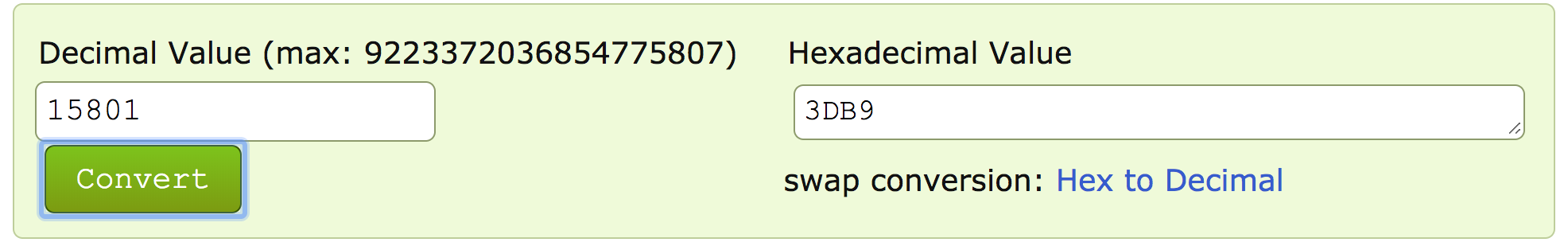 binary hex conversion of 15801 to 3DB9