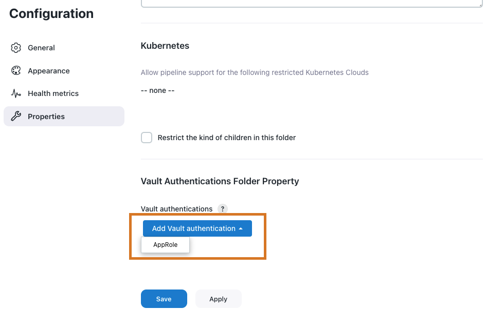 Vault Authentications Folder Property
