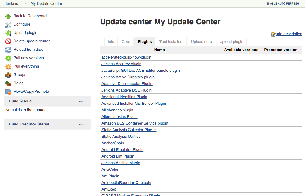 Figure 7. The Plugins tab of the Update Center screen
