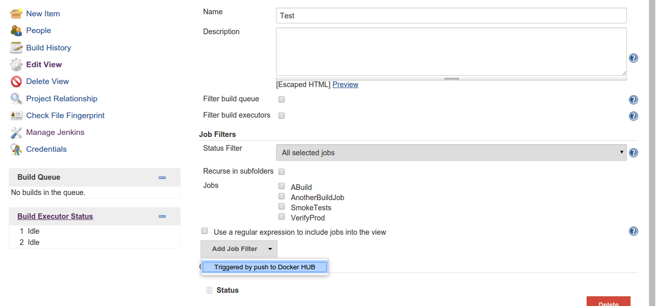 Figure 5. Job filter in the list view configuration
