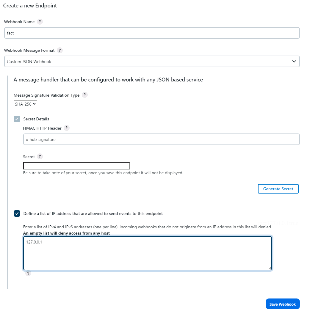Create a new Endpoint form