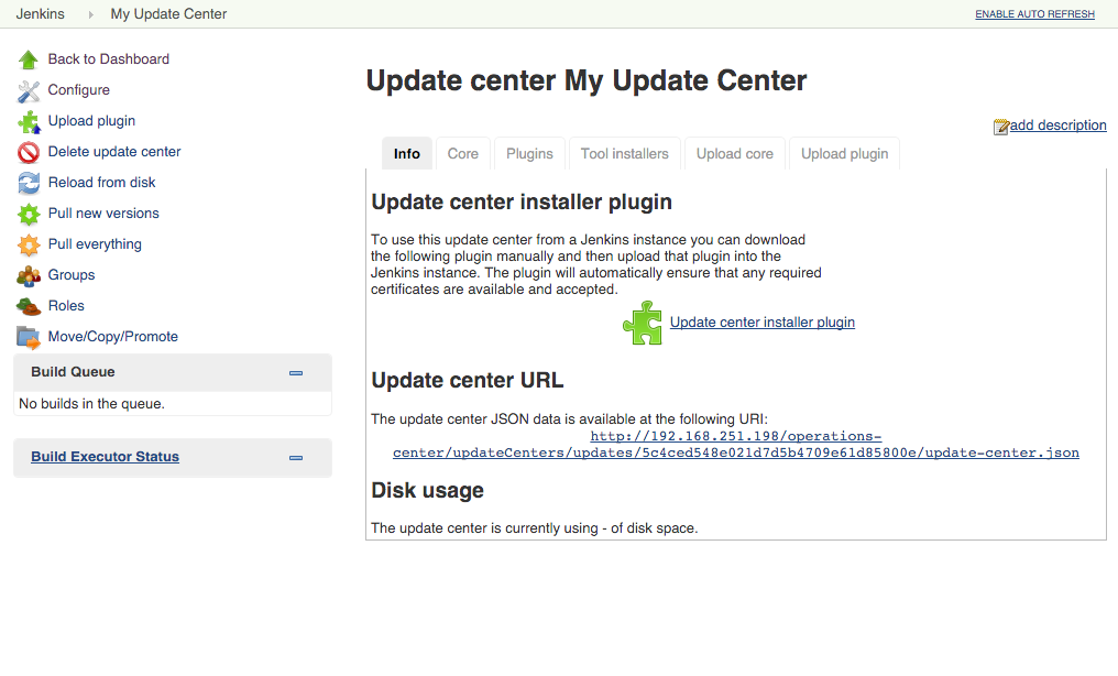 Figure 2. Main Update Center information screen
