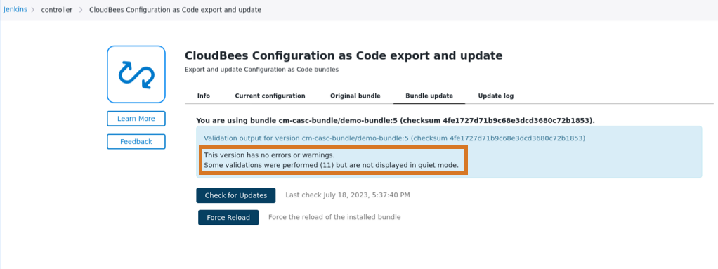 Bundle validation in quiet mode