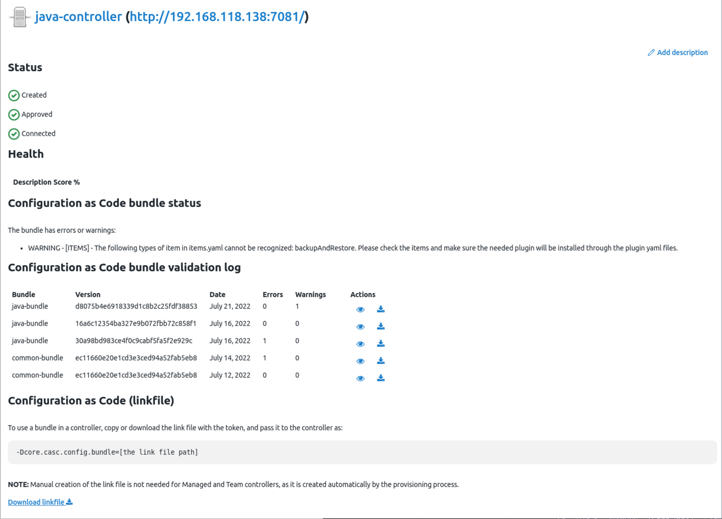 Validation log