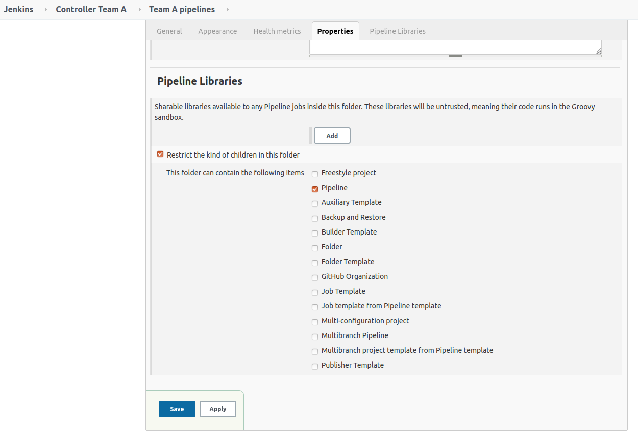 Restrict folder to Pipeline jobs