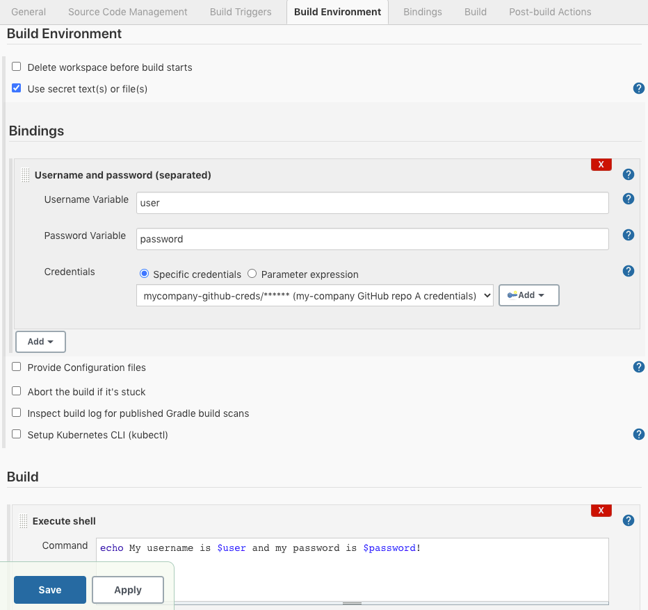 Injecting username and password (separated)