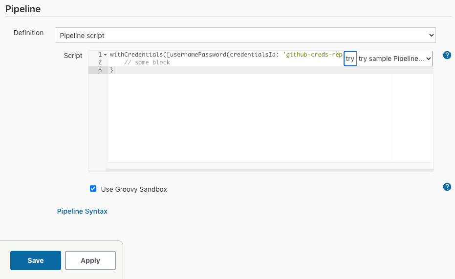 Paste pipeline script into Pipeline job configuration page