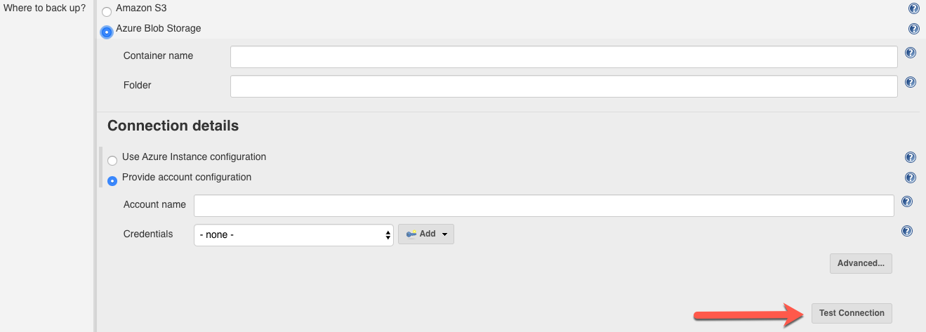 backup plugin where azure test connection