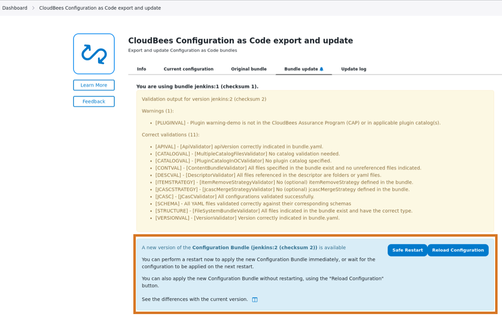 bundle update validation reload restart