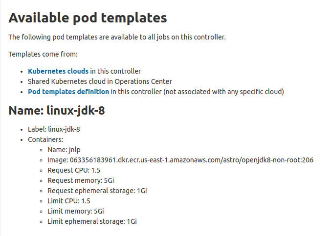 Available pod templates