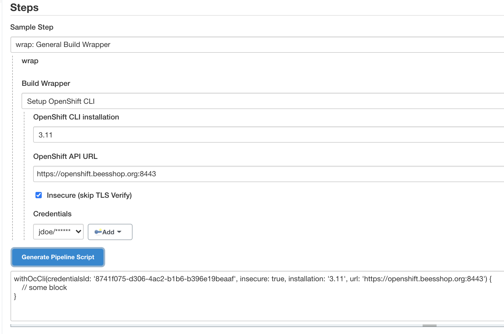 Figure 2. OpenShift CLI Pipeline snippet