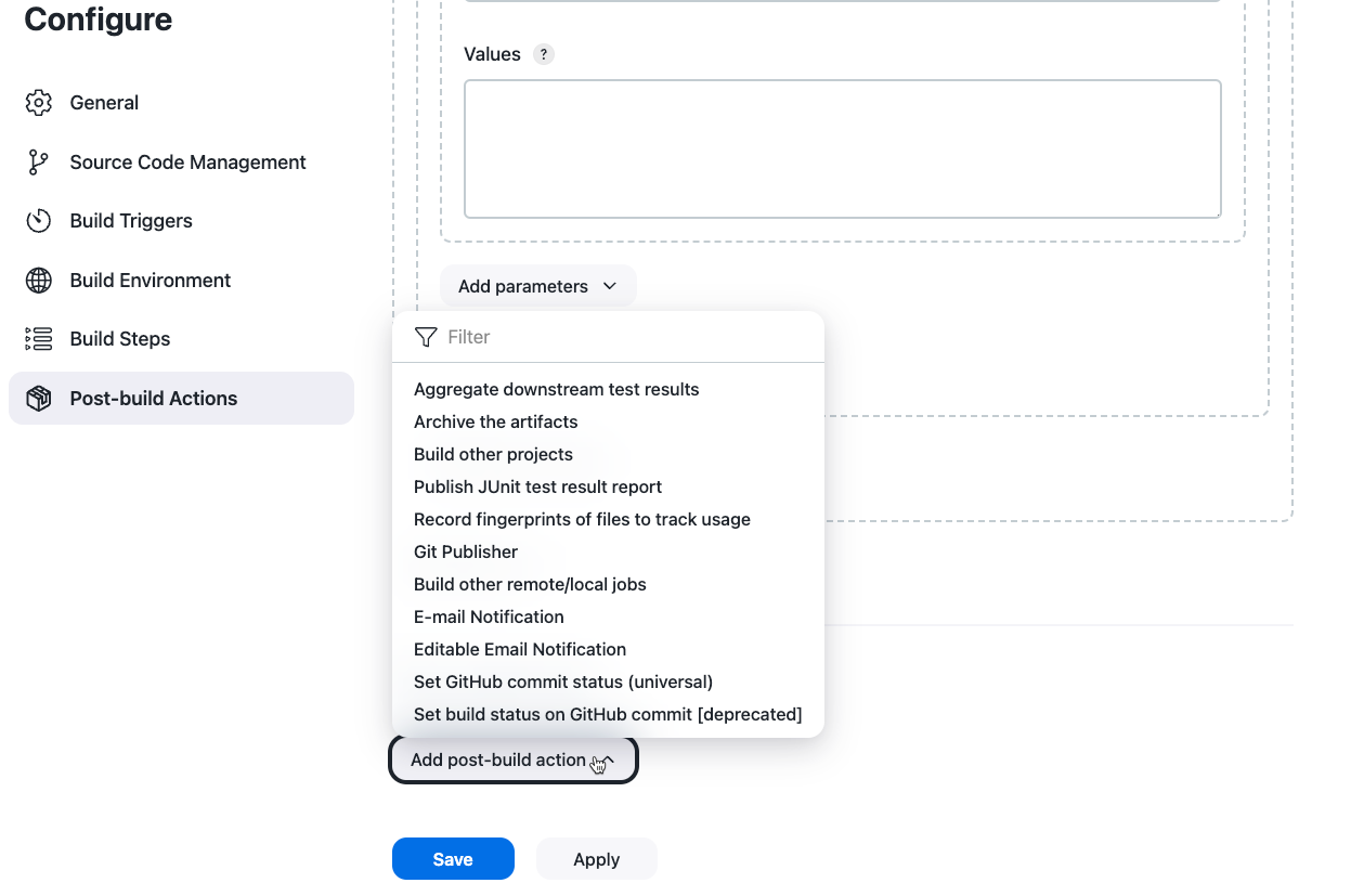 Figure 22. Adding a post-build action to trigger jobs across the operations center cluster at the end of the build