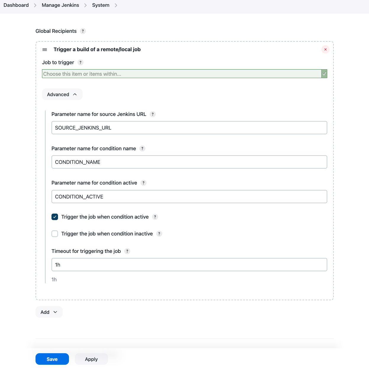 Figure 26. The advanced options for Trigger a build of a remote/local project