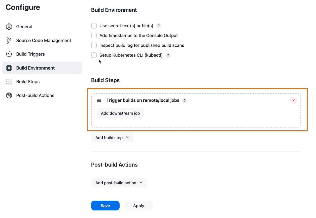 Figure 2. An empty Trigger builds on remote projects build step