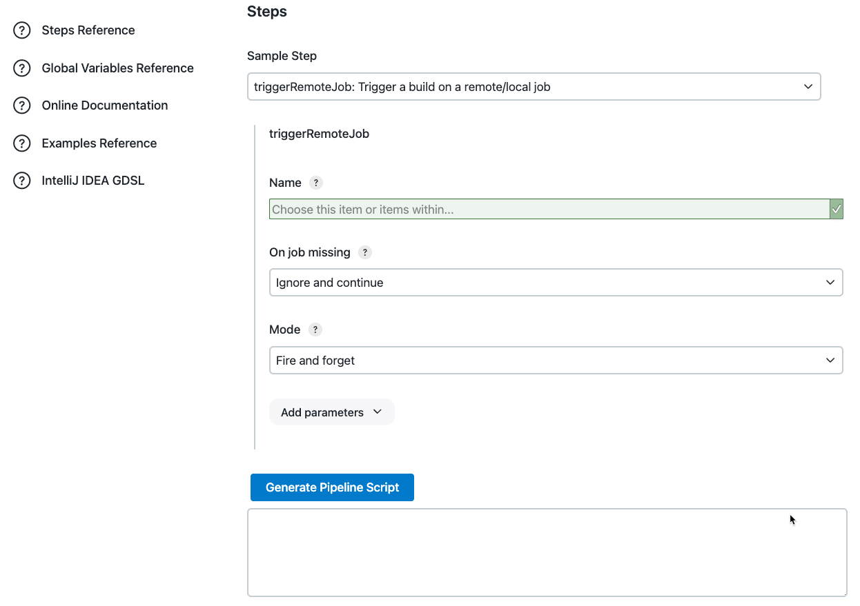 remote trigger job workflow step parameters