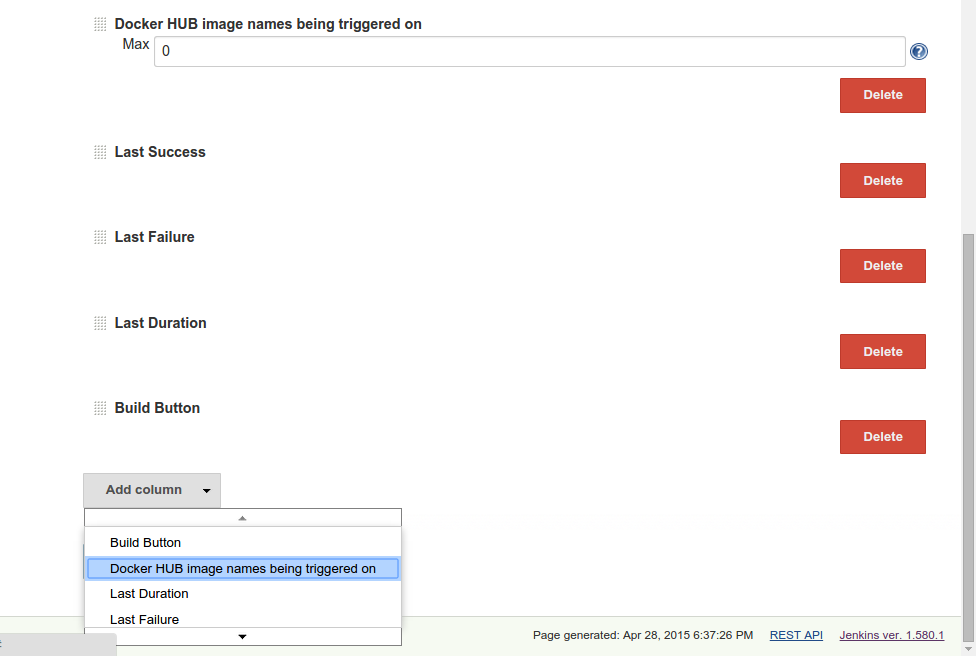 Figure 6. Column selection of the list view configuration