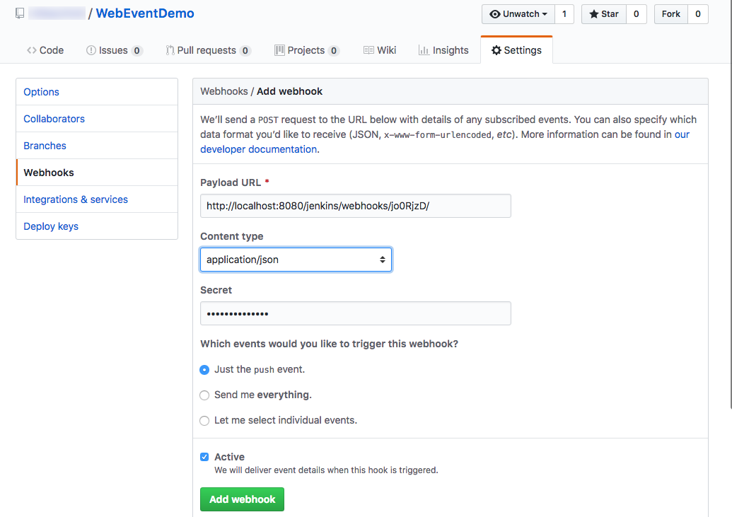 configure github webhook