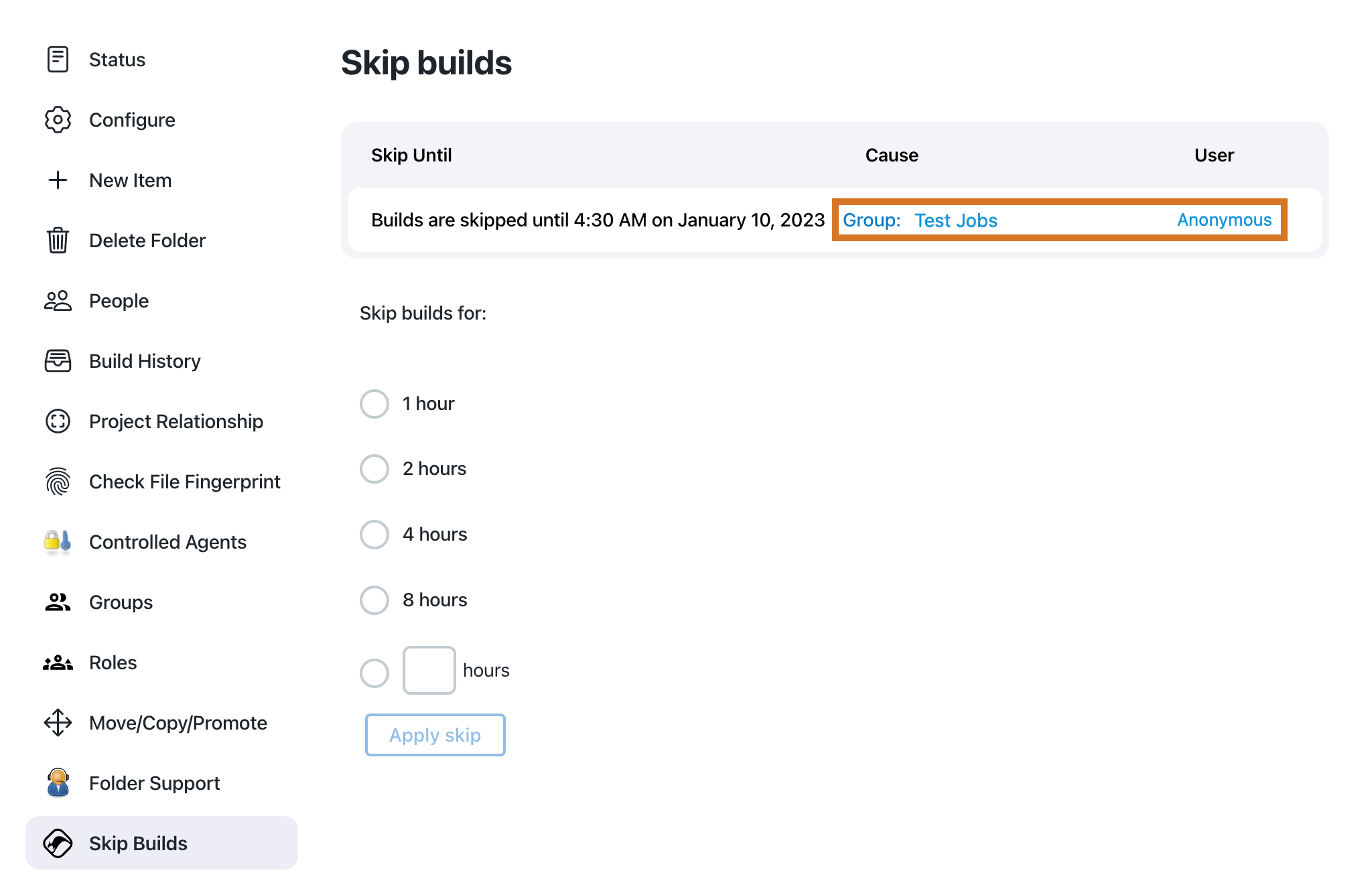 Figure 4. Trying to remove a skip from a job where the skip is inherited from a parent folder.