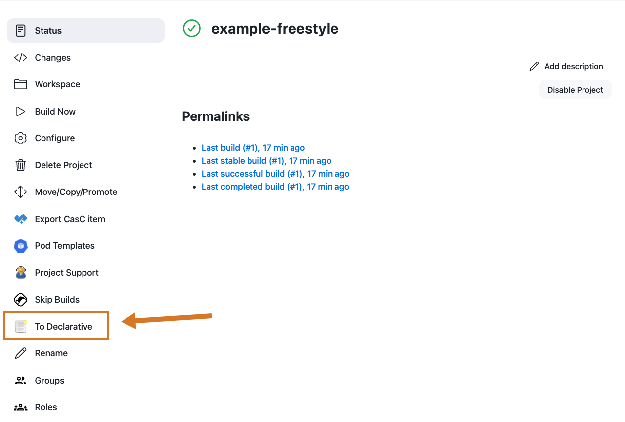 Select To Declarative in left navigation menu