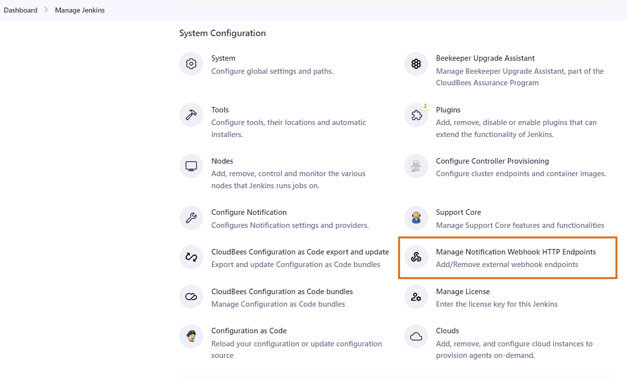 Manage Notification Webhook HTTP Endpoints menu item