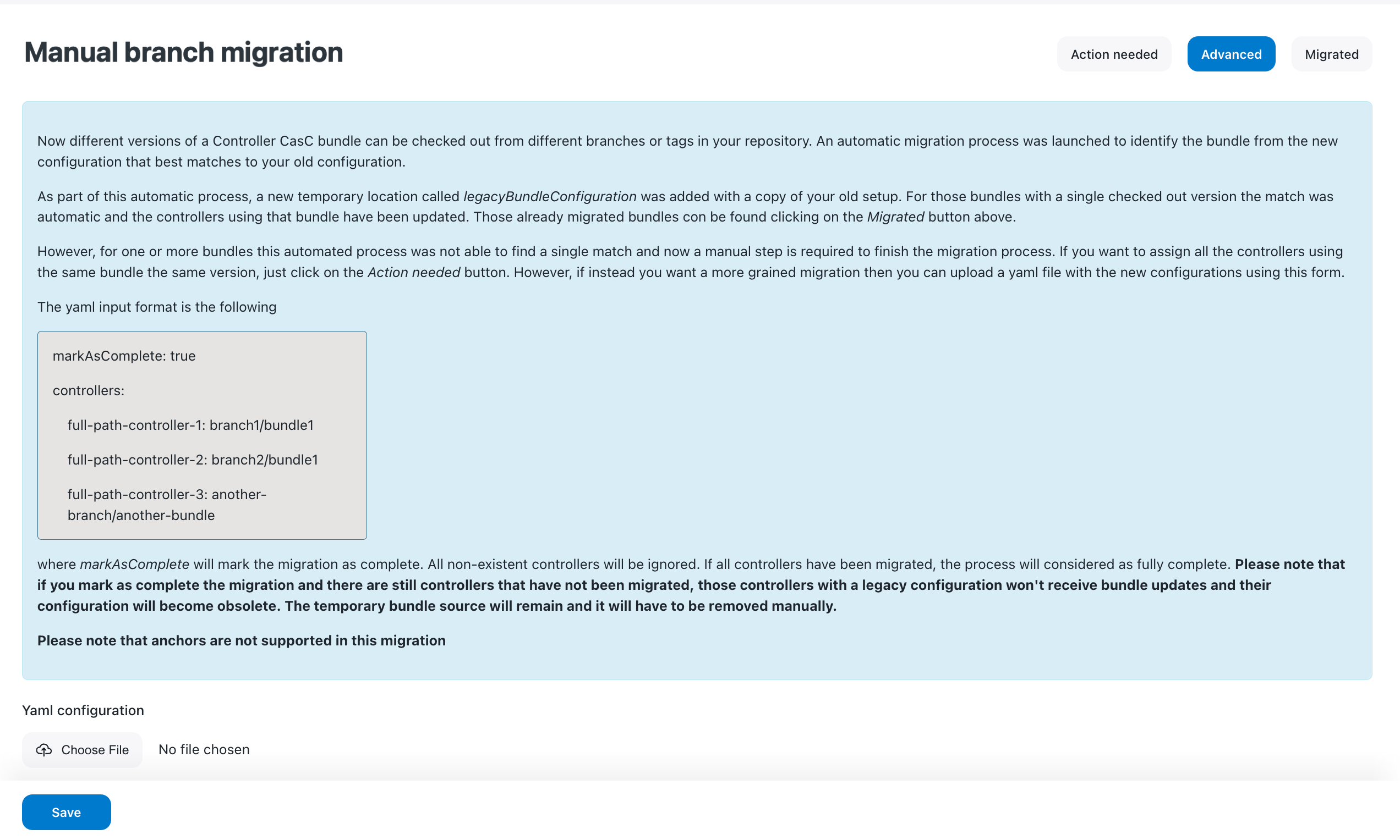 bundle migration advanced tab