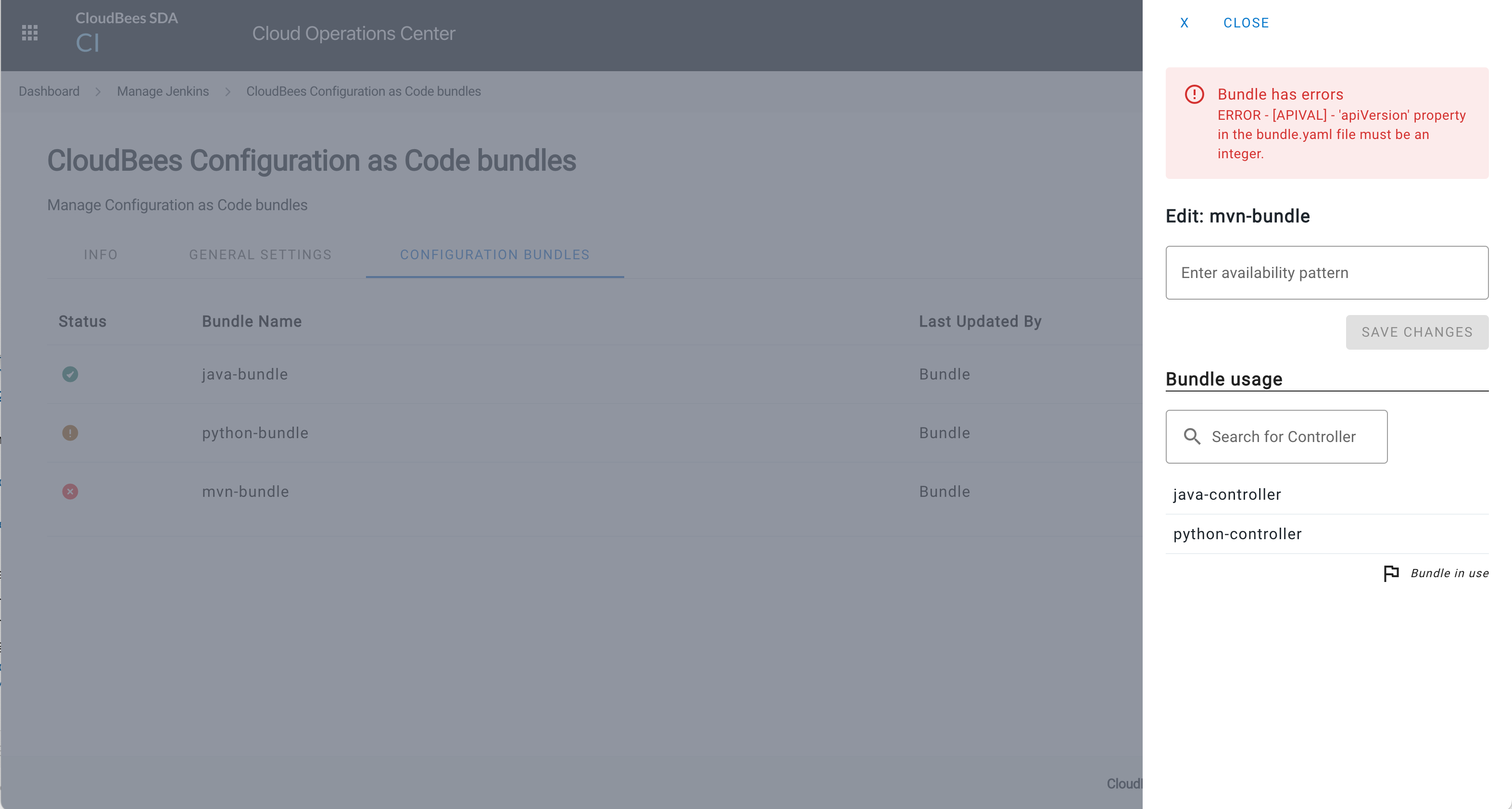 CasC bundle with an error