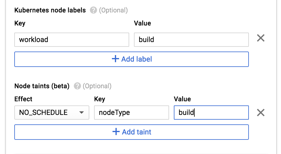 gke nodepool label taint