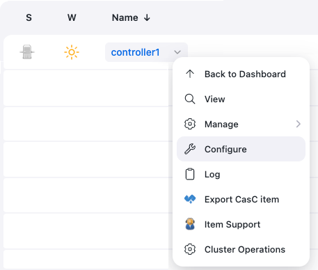 Client controller dropdown menu