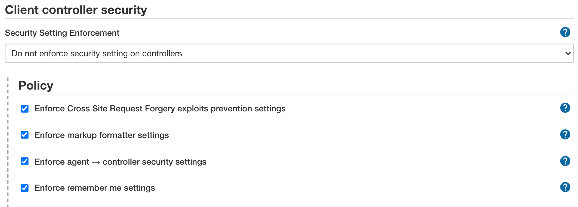 Security policy settings