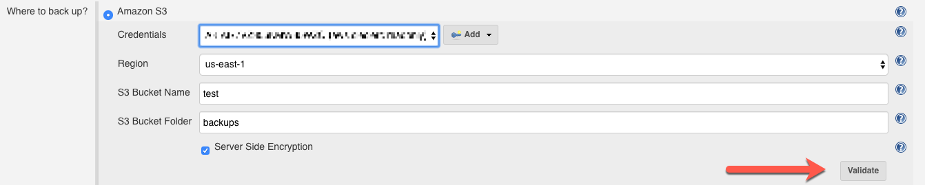 backup plugin where amazon s3 validate