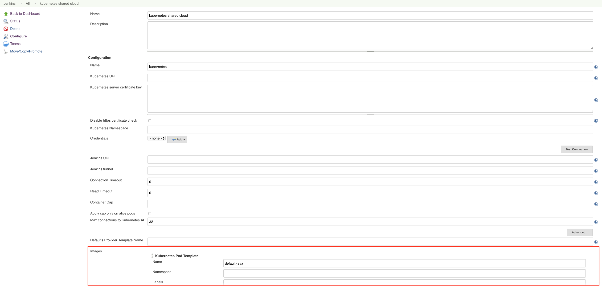 Pod template settings