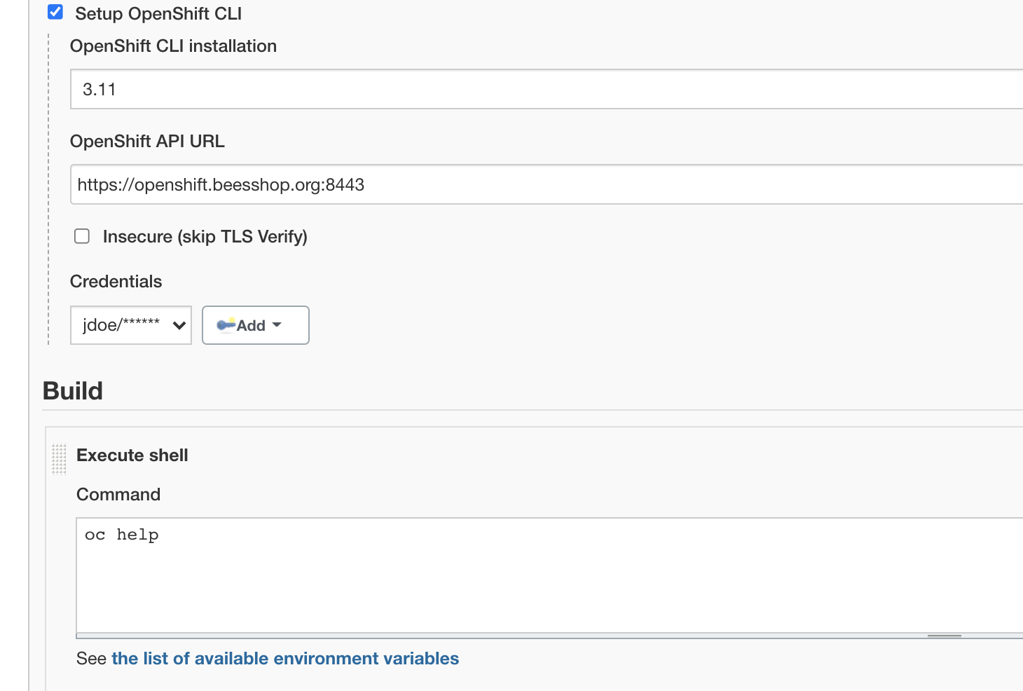 Figure 1. OpenShift CLI job configuration